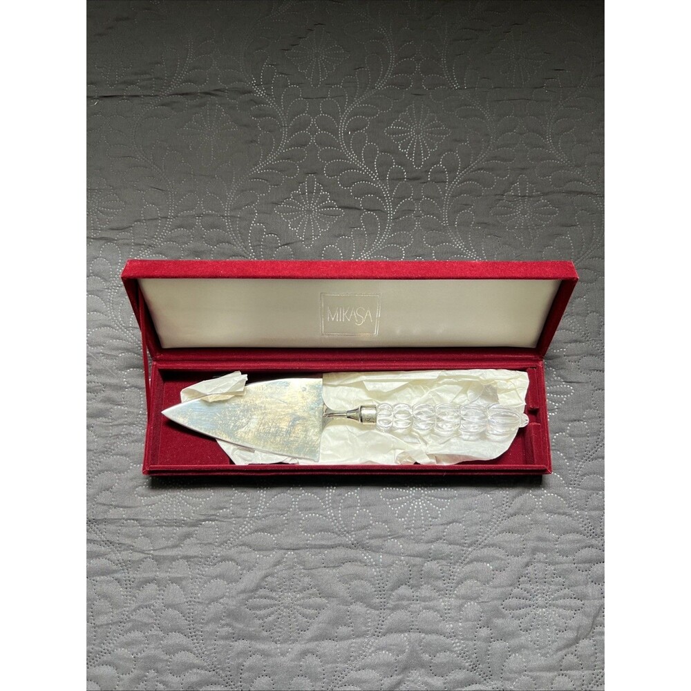 Vintage Mikasa Cake Server Crystal Silver Plate Red Velvet Box Serverware Home